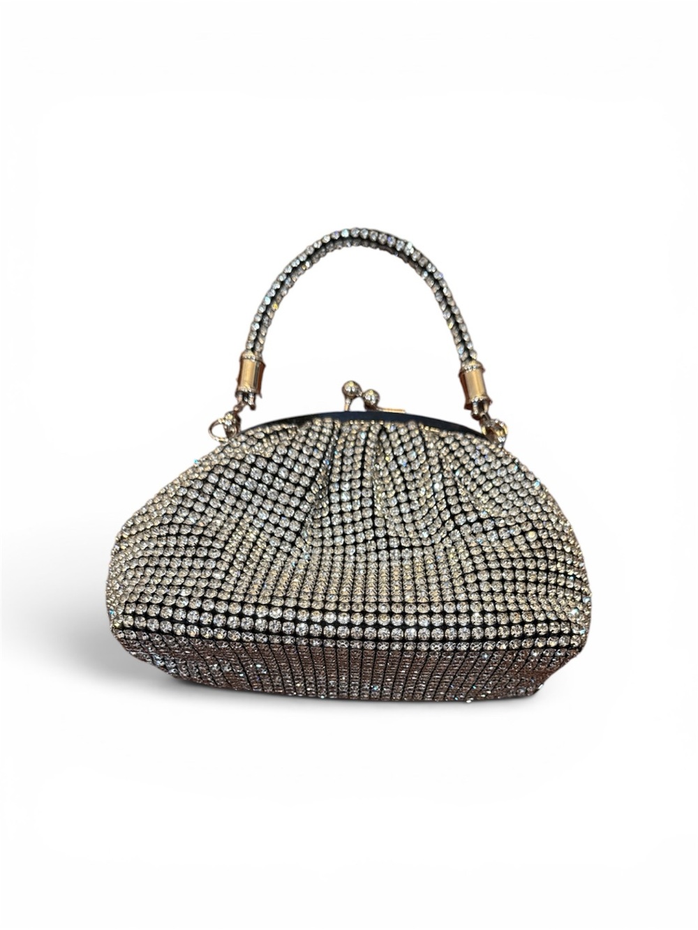 Crystal-Embellished Evening Bag - Metallic Silver